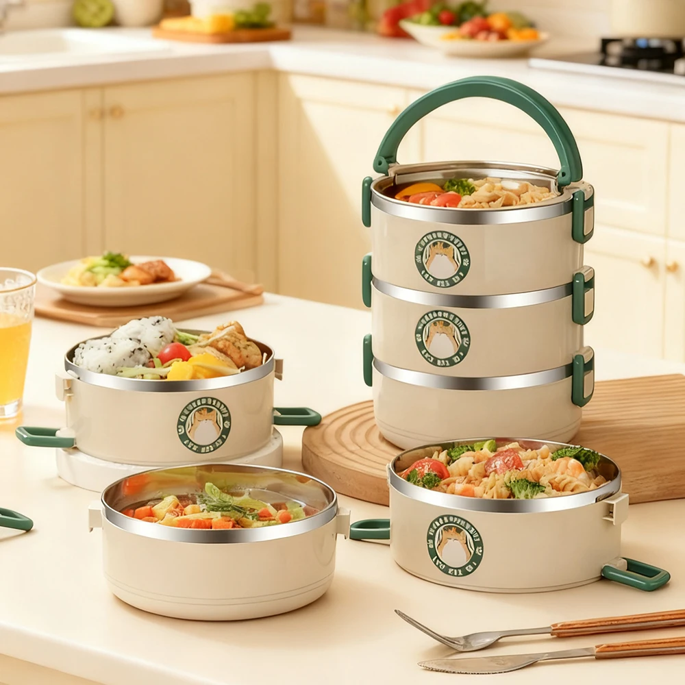 2100ml304 stainless steel insulated lunch box, 3-layer design, suitable for schools, camping, and work occasions